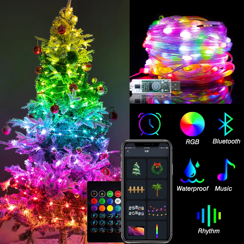 10 М Dreamcolor Fairy WS2812B USB Led String Light Smart App Controller DIY Рождественская Елочная Гирлянда RGB Адресуемые Сказочные Огни