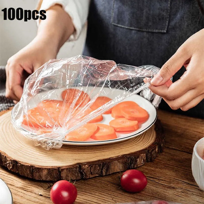 100ШТ Многоразовые прочные крышки для хранения продуктов, миски, эластичная пластина, полиэтиленовый пакет для упаковки в сарану для кухни-холодильника