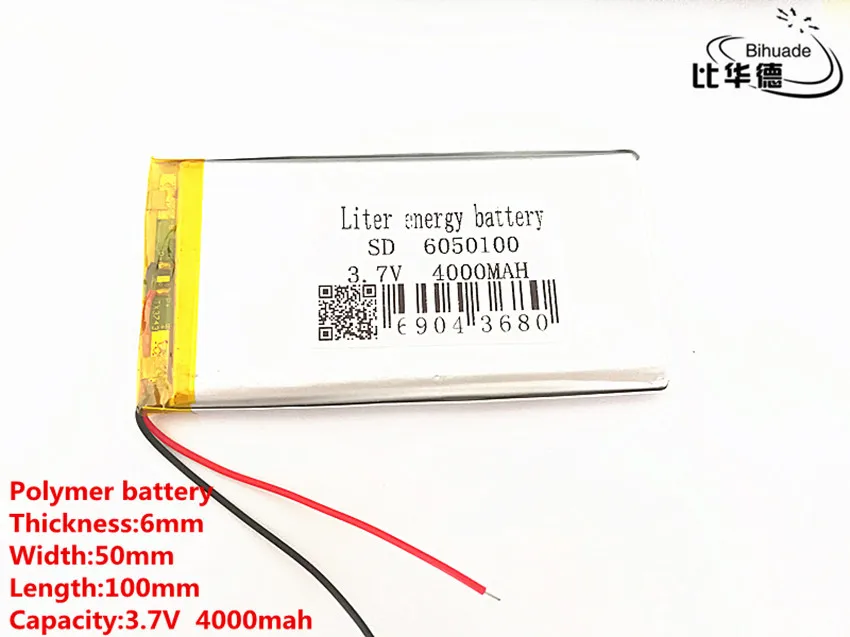 2 шт./лот 3,7 В 4000 мАч 6050100 Полимерно-литиевая LiPo аккумуляторная батарея для GPS PSP DVD