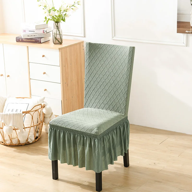 2 ШТ., эластичный чехол для стула, 3D Жаккард с элегантной юбкой, Моющийся чехол для обеденных стульев