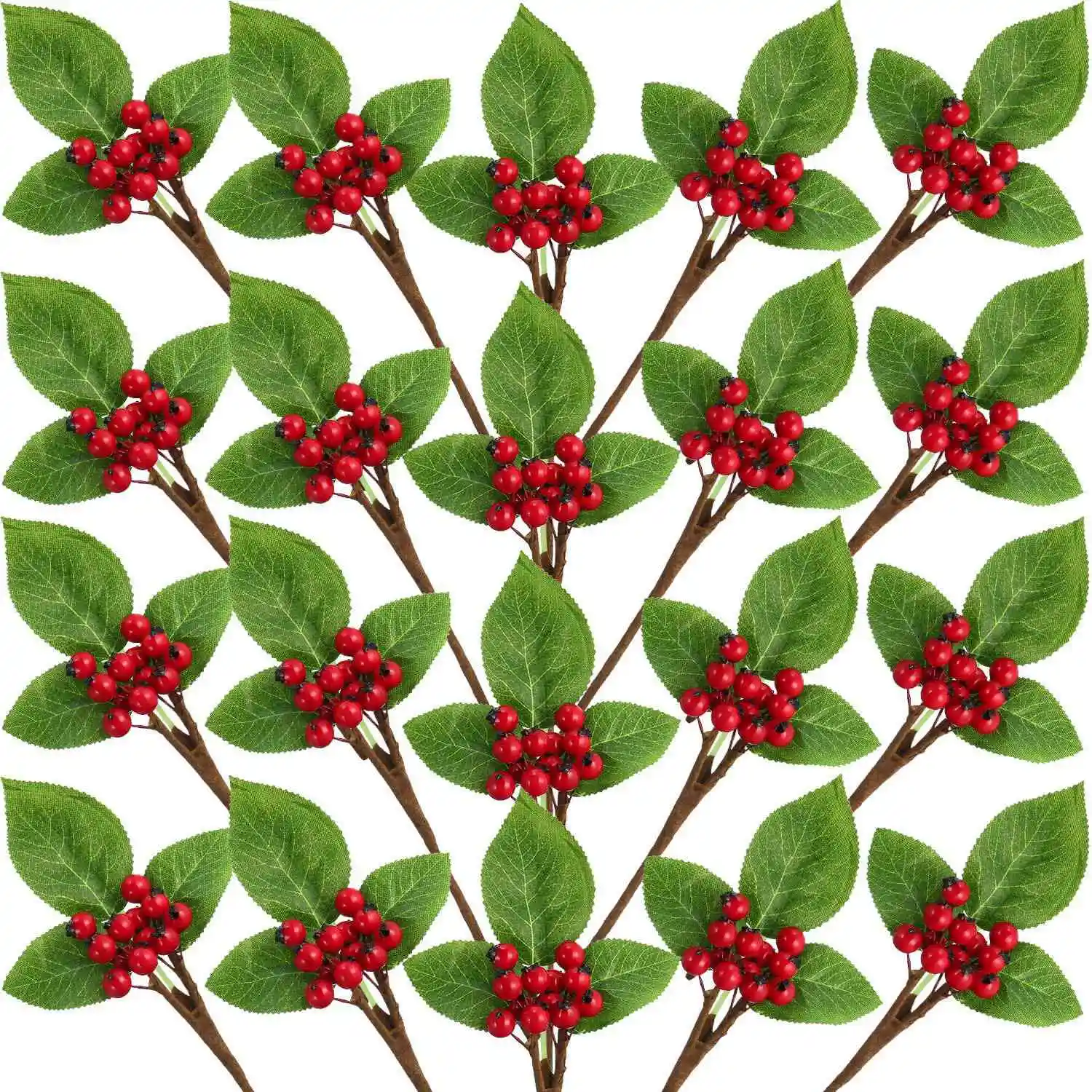 20 Рождественских искусственных ягод в виде веточек, стебельков, гроздь искусственных ягод для украшения рождественской елки и поделок своими руками