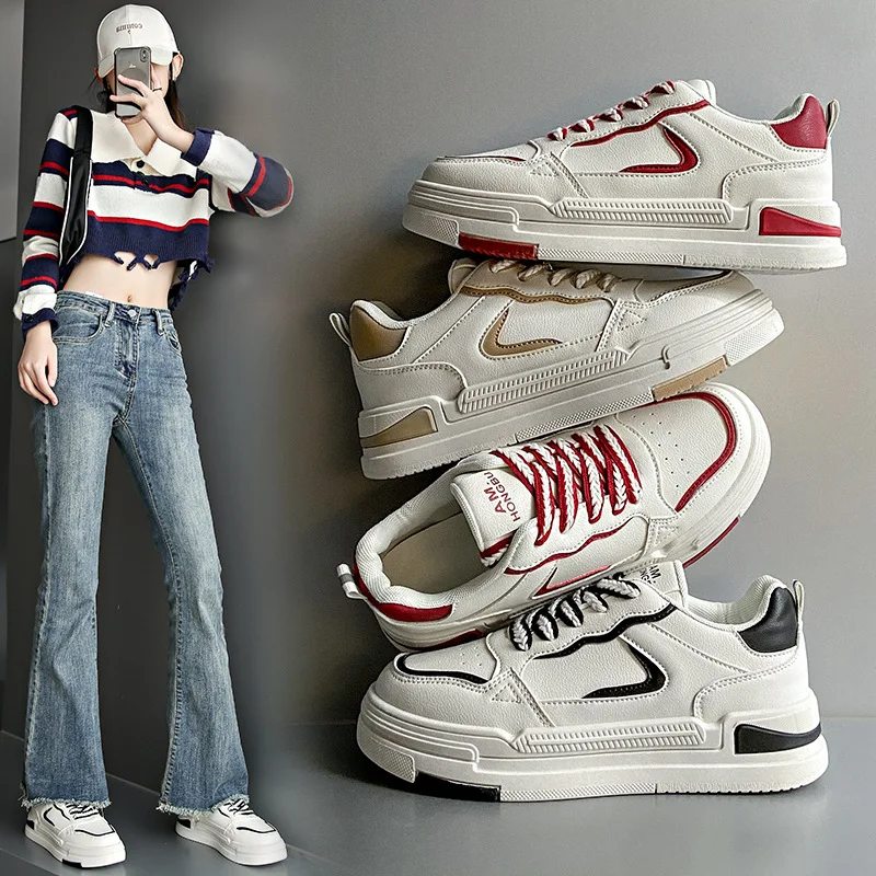 2023 Весенние новые Корейские белые туфли Женские INS для отдыха Уличная обувь на толстой подошве Усиленная Женская обувь