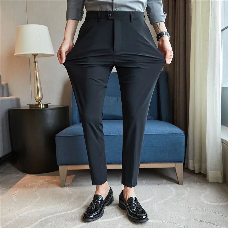 2023 Весна-лето, мужские новые однотонные Деловые повседневные брюки, мужские тонкие Официальные офисные брюки, Мужские Длинные Прямые костюмные брюки P192
