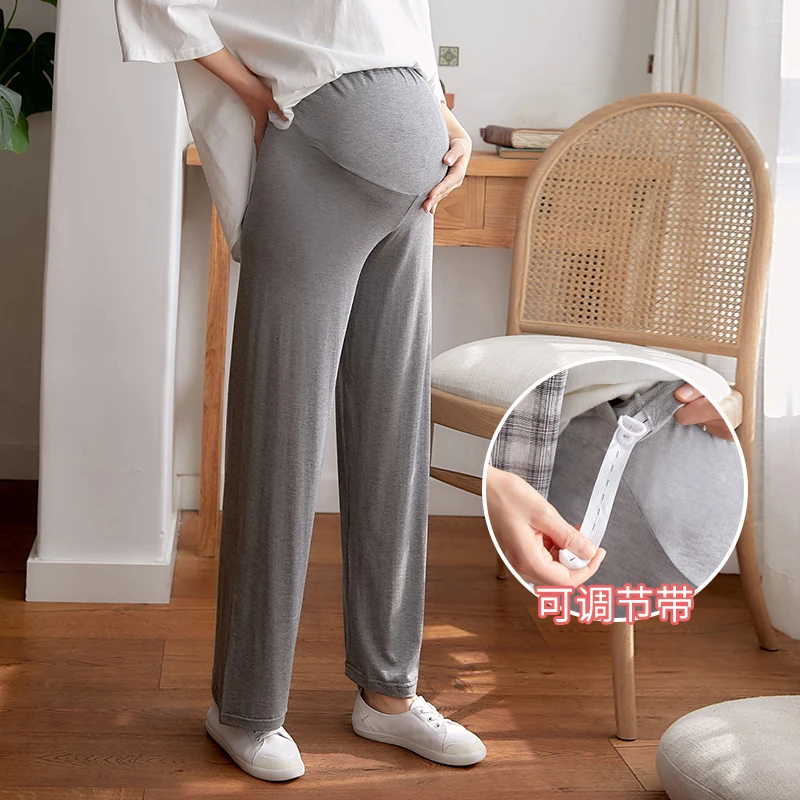 2023 Летние брюки для беременных с животом, тонкие, с высокой талией, широкие, хлопчатобумажные брюки для беременных, ультраширокие Брюки для беременных
