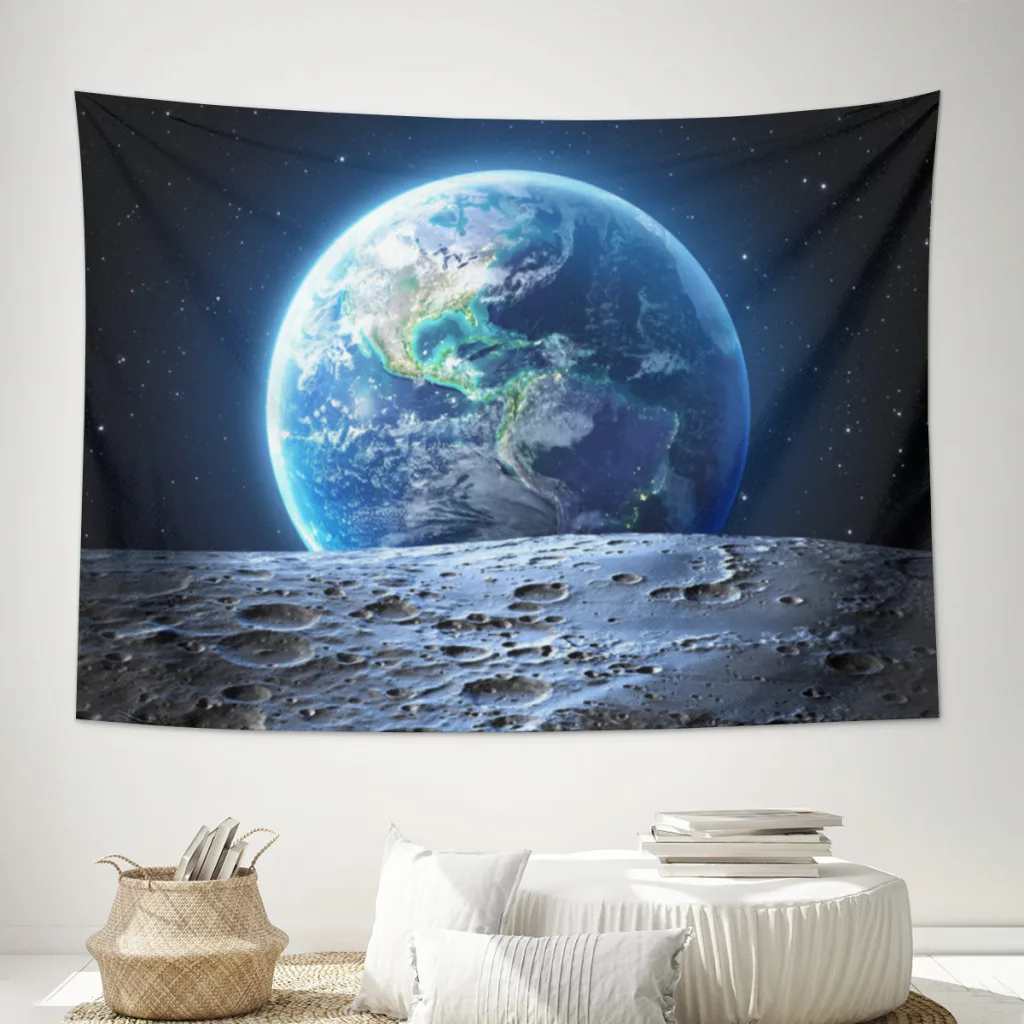 2023-Пейзаж-Космос-Луна-Гобеленовая ткань, Настенный декор пляжной комнаты, Тканевый ковер, Коврики для йоги, Простыня, диван, одеяло, занавеска для душа