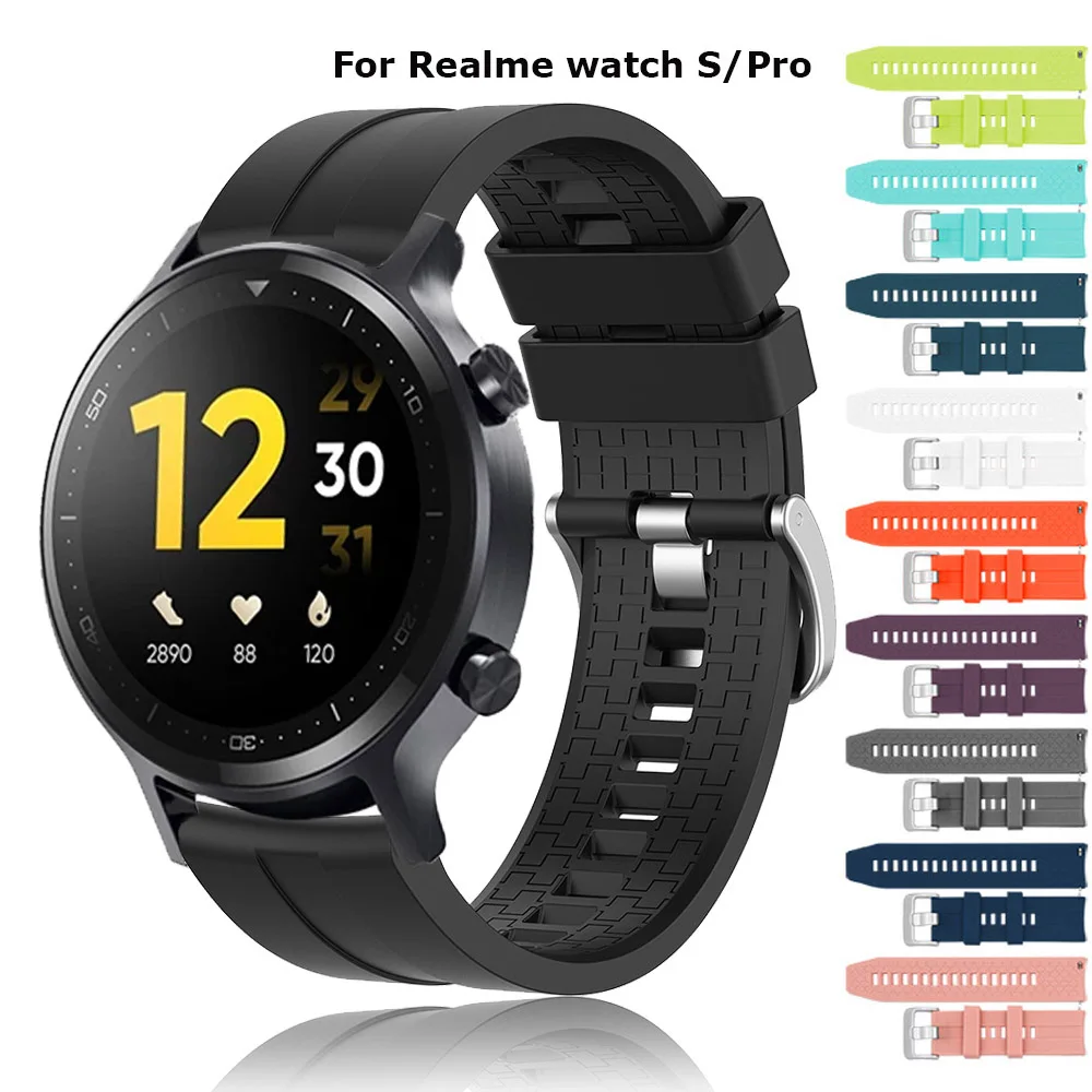 22 мм Силиконовый Ремешок для Realme Watch S 3/2/2 Pro Ремешок Для часов Сменный Браслет для Realme Watch S Pro correa
