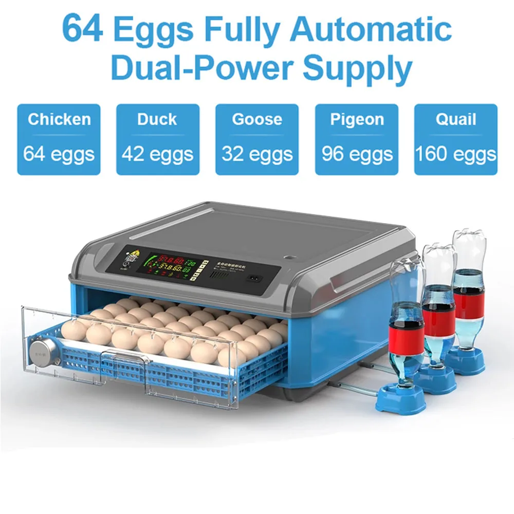 64 Инкубатора Для яиц Полностью Автоматический Цифровой Инкубатор Бытовой Брудер Ферма Курица Птичий Инкубатор Яйца Incubadora de huevos