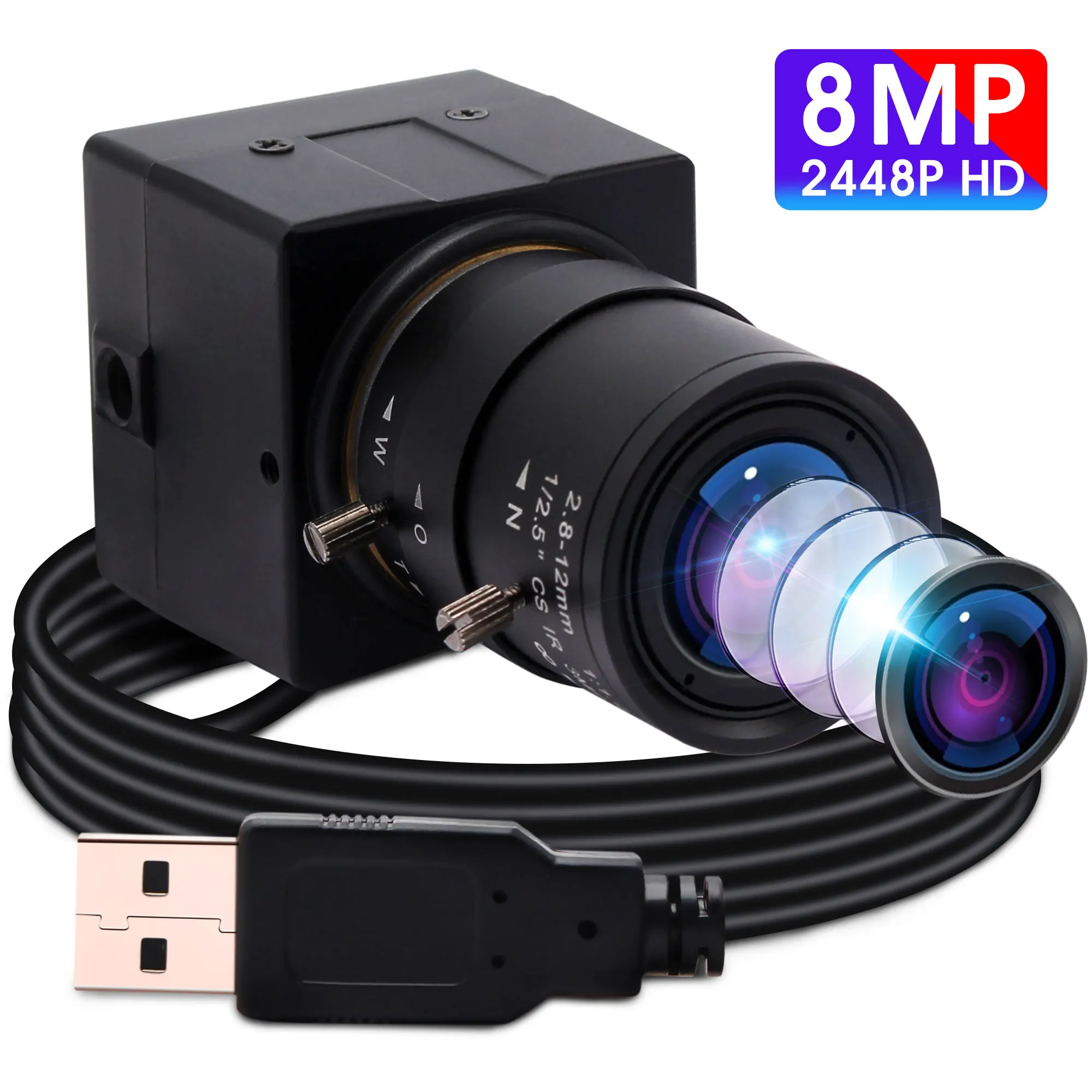 8MP USB Веб-Камера CCTV CS Крепление Варифокальный Объектив 8 Мегапикселей Высокой Четкости Mini HD Видеокамера Безопасности USB для ПК Компьютер Ноутбук