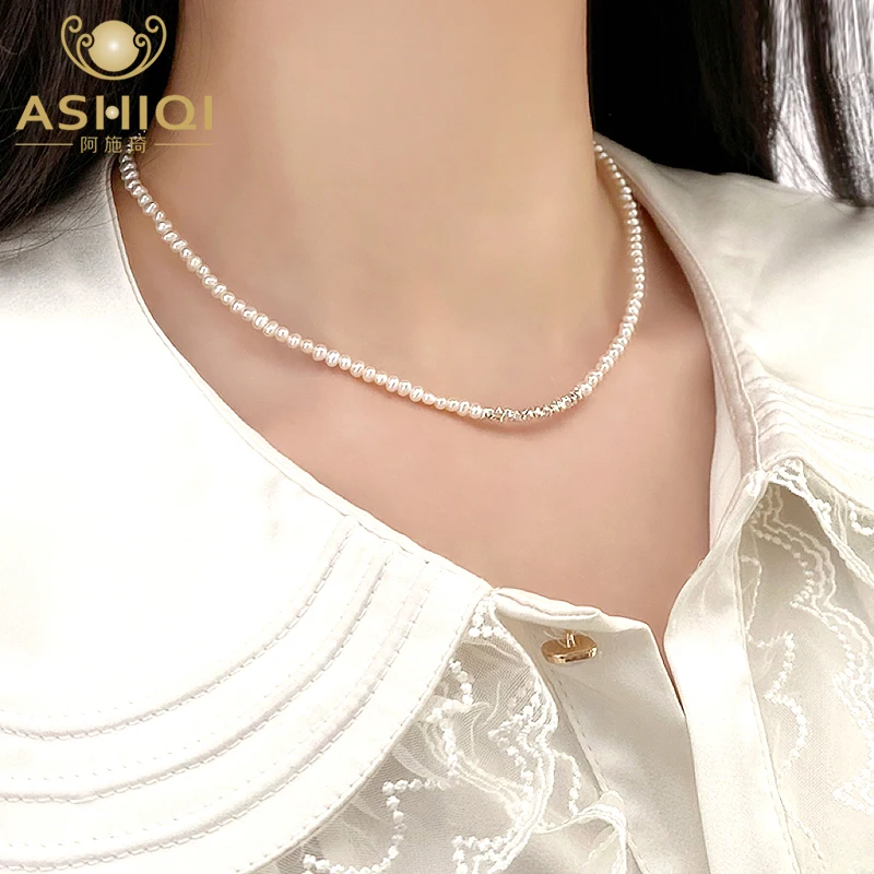 ASHIQI Натуральный пресноводный жемчуг неправильной формы Ожерелье из стерлингового серебра 925 Пробы Модные украшения для девочек