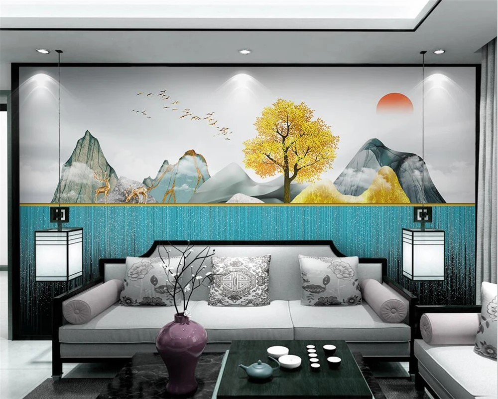 beibehang Индивидуальный современный минималистичный новый пейзаж китайскими чернилами Фон телевизора фон дивана обои papel de parede