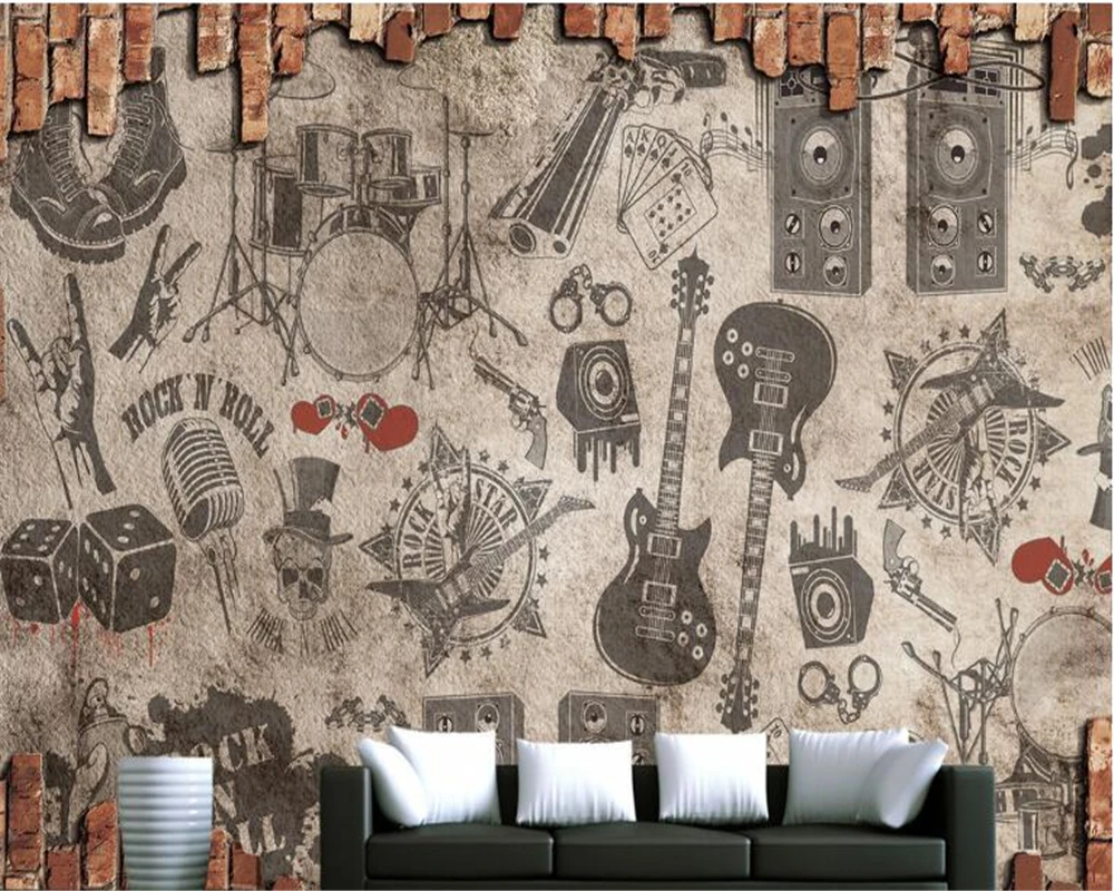 beibehang Пользовательские обои, настенная роспись, индивидуальность, американский музыкальный инструмент, рок-группа, настенная роспись, 3D обои на стену