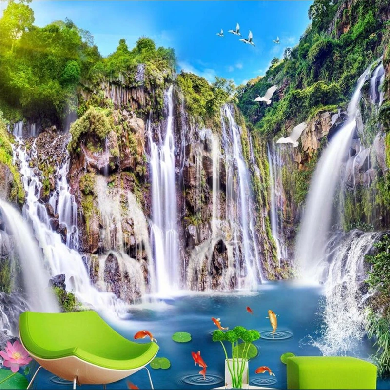 beibehang Пользовательский фотофон гостиная телевизор пейзаж водопад деревянный мост 3D пейзаж фрески обои