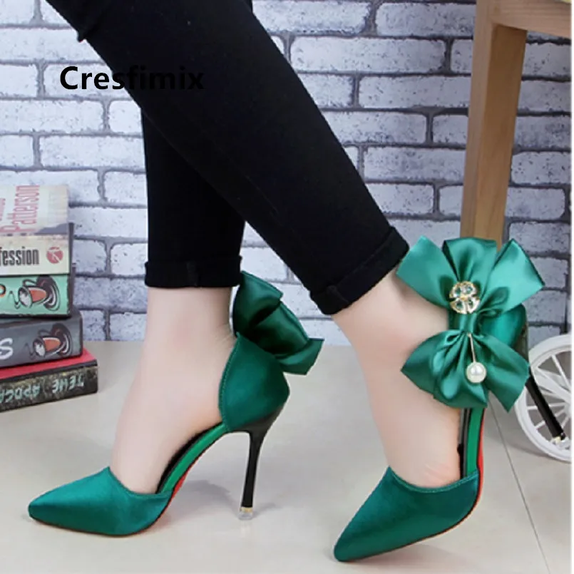Cresfimix/ женские милые зеленые туфли на высоком каблуке с галстуком-бабочкой, женские пикантные вечерние туфли-лодочки для ночного клуба на высоком каблуке, женская обувь scarpin a5508
