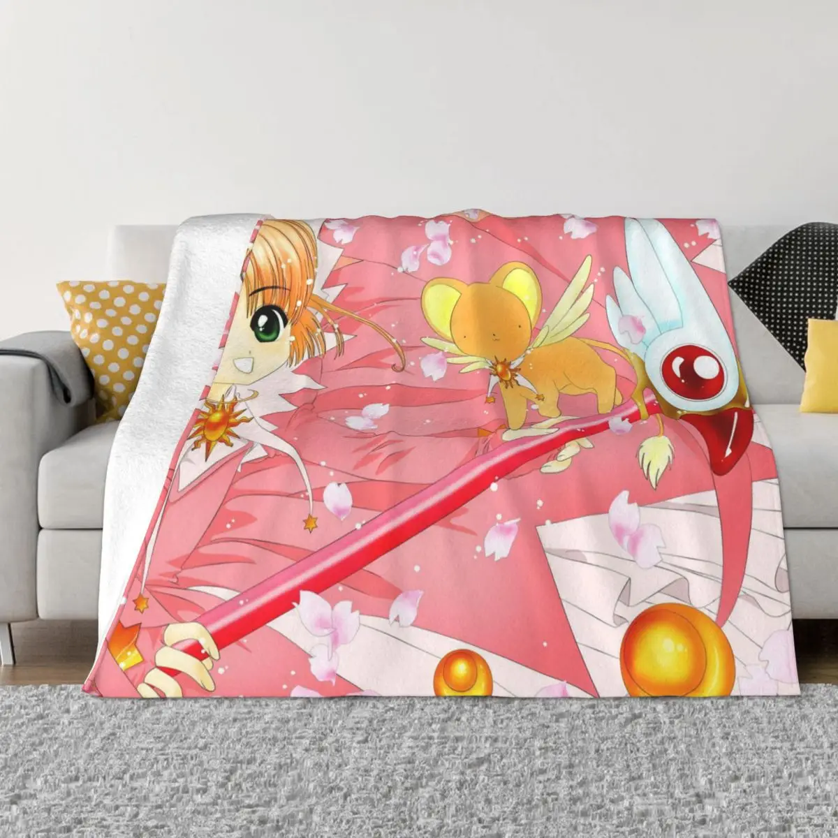 Kawaii Cardcaptor Sakura Мультяшное одеяло, Флисовое покрывало с милым аниме, легкие пледы для спальни, диван-кровать, коврик