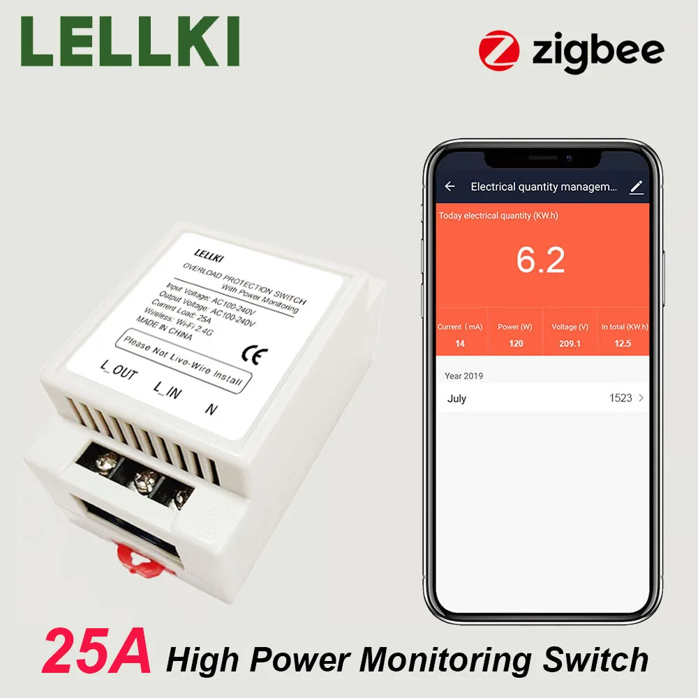 LELLKI Tuya 220V Smart Switch 25A Штекер Zigbee Light Switches Energy Monitor С Google Home Alexa Яндекс Станция Бесплатная Доставка