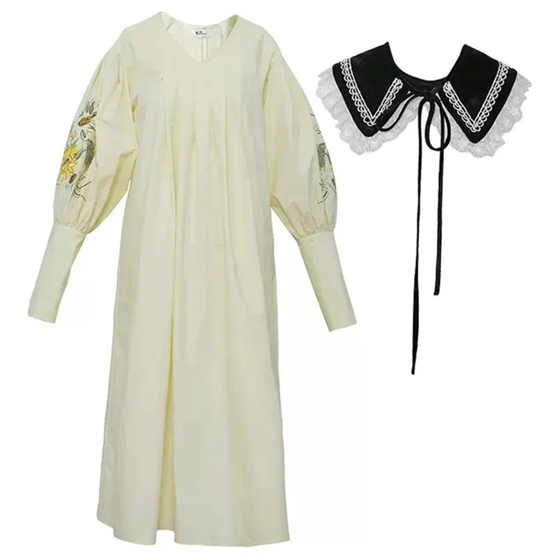 NEWDISCVRY 2022 Летнее новое женское платье в стиле Ретро с этнической вышивкой, хлопковое платье с рукавами-фонариками и кисточками, Богемное пляжное платье