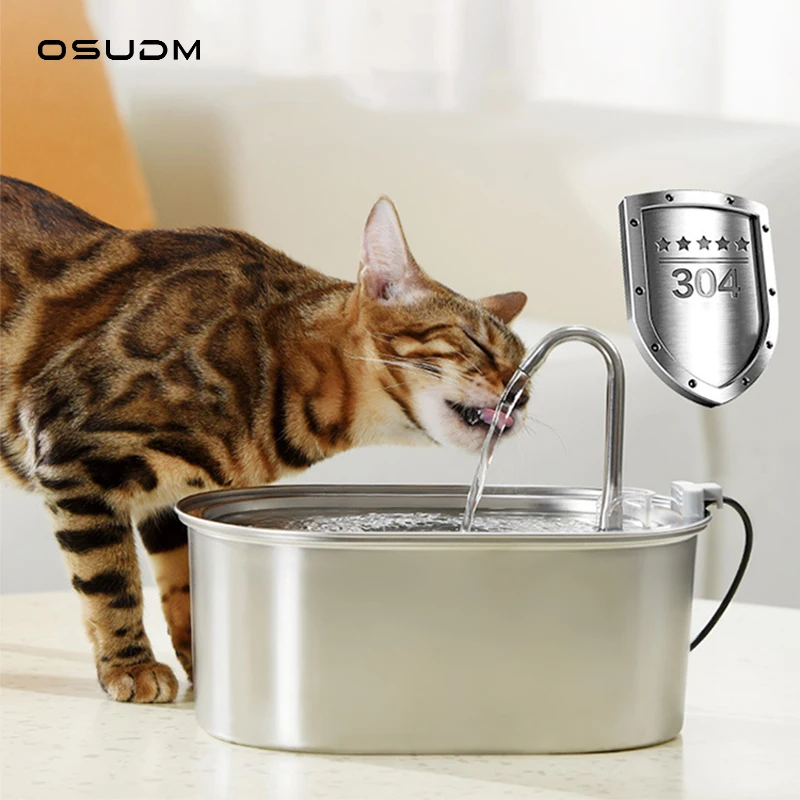 OSUDM 3,2 л Фонтан для воды для кошек из нержавеющей стали Автоматический цикл фильтрации Поилка для кошек Умный Бесшумный дозатор воды Для домашних животных