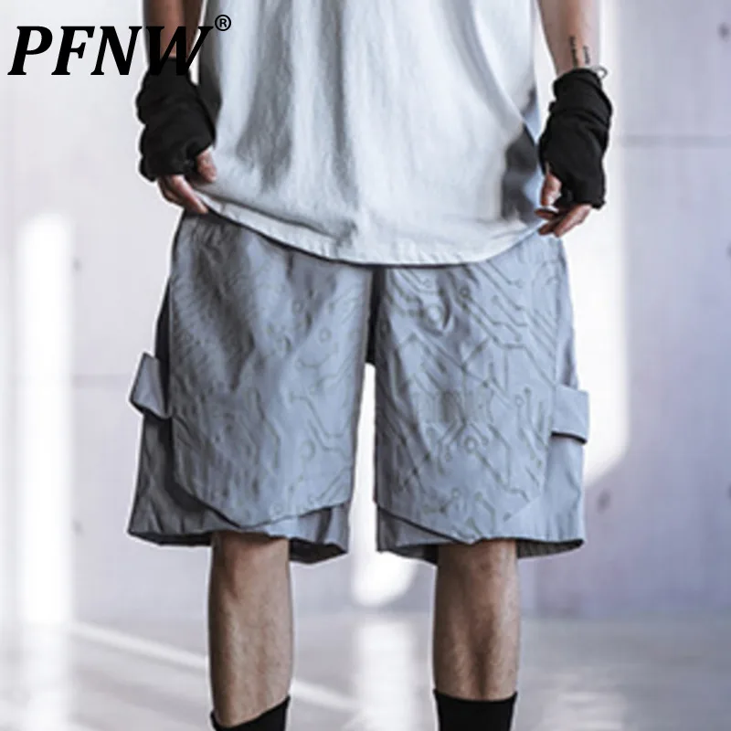 PFNW Весна-лето Мужская модная темная одежда с завязками, свободные короткие брюки для Хай-стрит, модные уличные брюки с принтом Tide 12Z1139