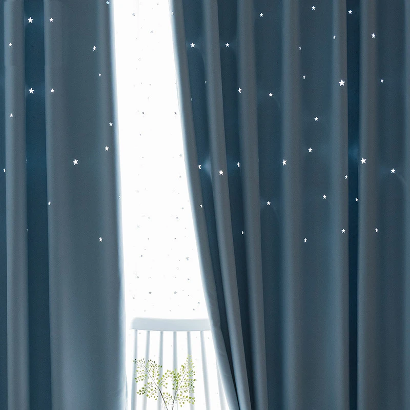 Popangel, Полый дизайн, Однотонные утолщенные плотные шторы для гостиной, Настраиваемые шторы для спальни со звездным небом мечты