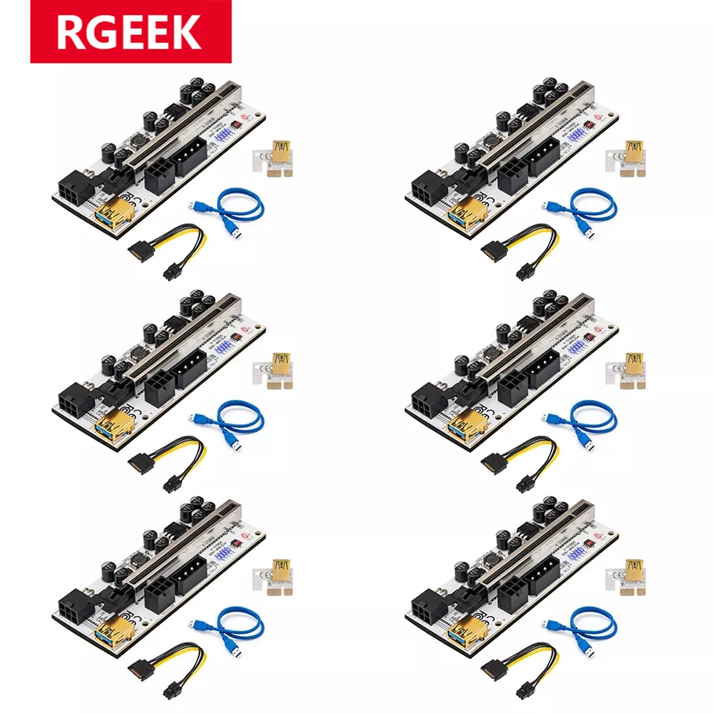 RGeek PCIE Riser Новейший VER010-X PCI-E Risers 010 PCI Express Riser Card от 1x до 16x USB 3.0 SATA до 6Pin Адаптер Удлинителя питания