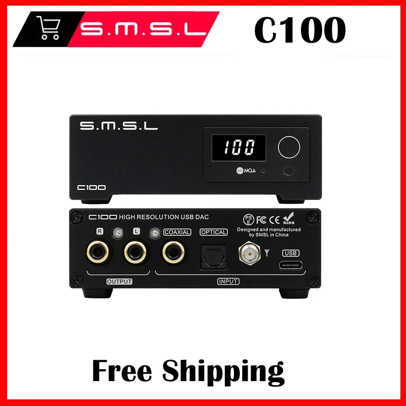 SMSL C100 USB MQA DAC AK4493S XMOS XU316 DSD512 32Bit 768 кГц CK-03 Clock Оптический Коаксиальный Bluetooth-Декодер С Дистанционным Управлением