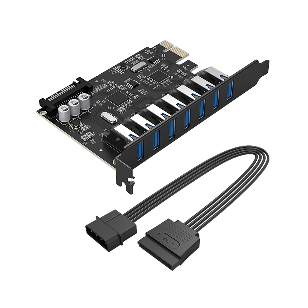 USB 3.0 7-портовая Карта расширения PCI-E Материнская плата 15-контактный разъем SATA Кабель питания PCIE Riser Карта адаптера