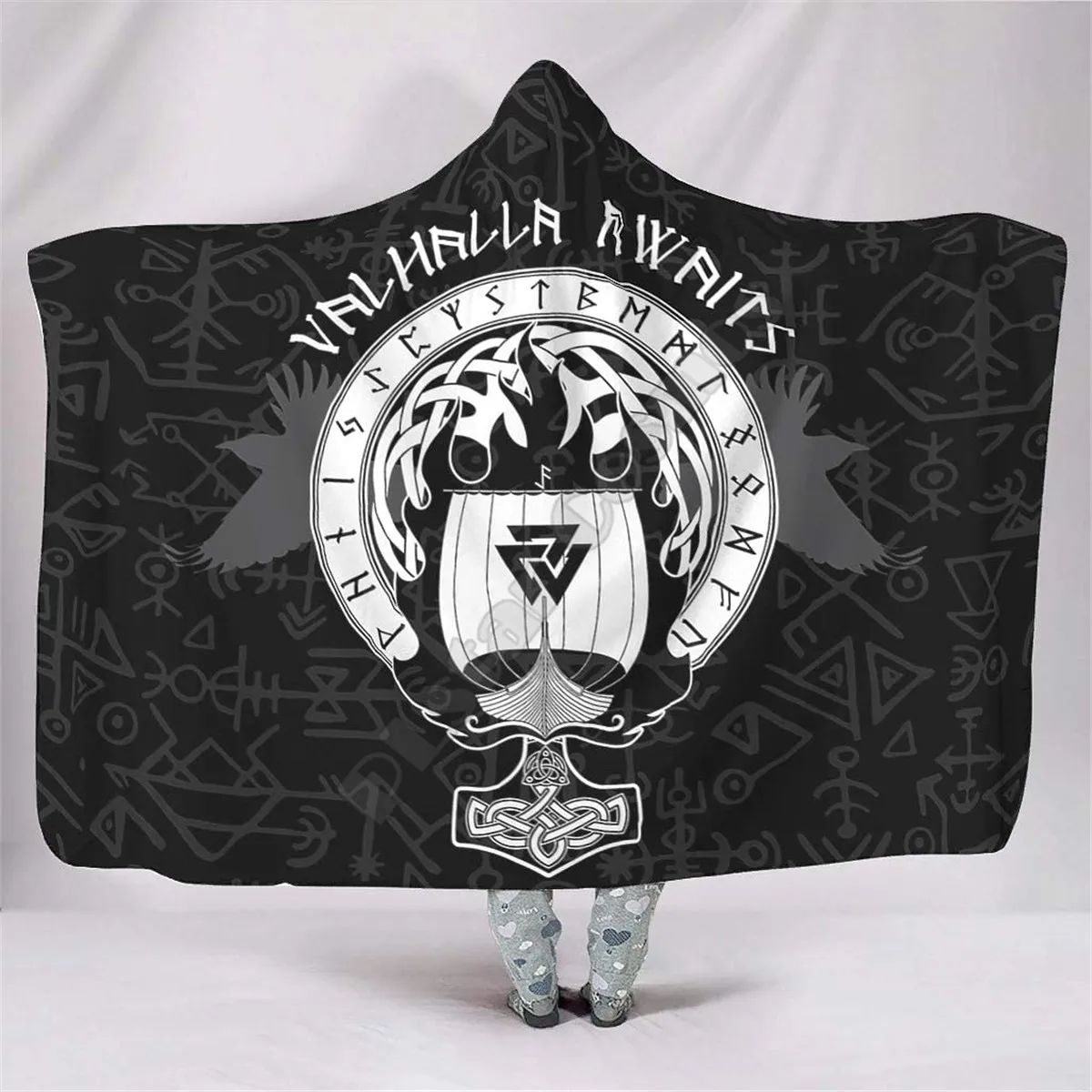 Viking Tattoo Дышащее одеяло с капюшоном, пригодное для носки с 3D-принтом, одеяло для взрослых, детское одеяло, плед, прямая поставка 12