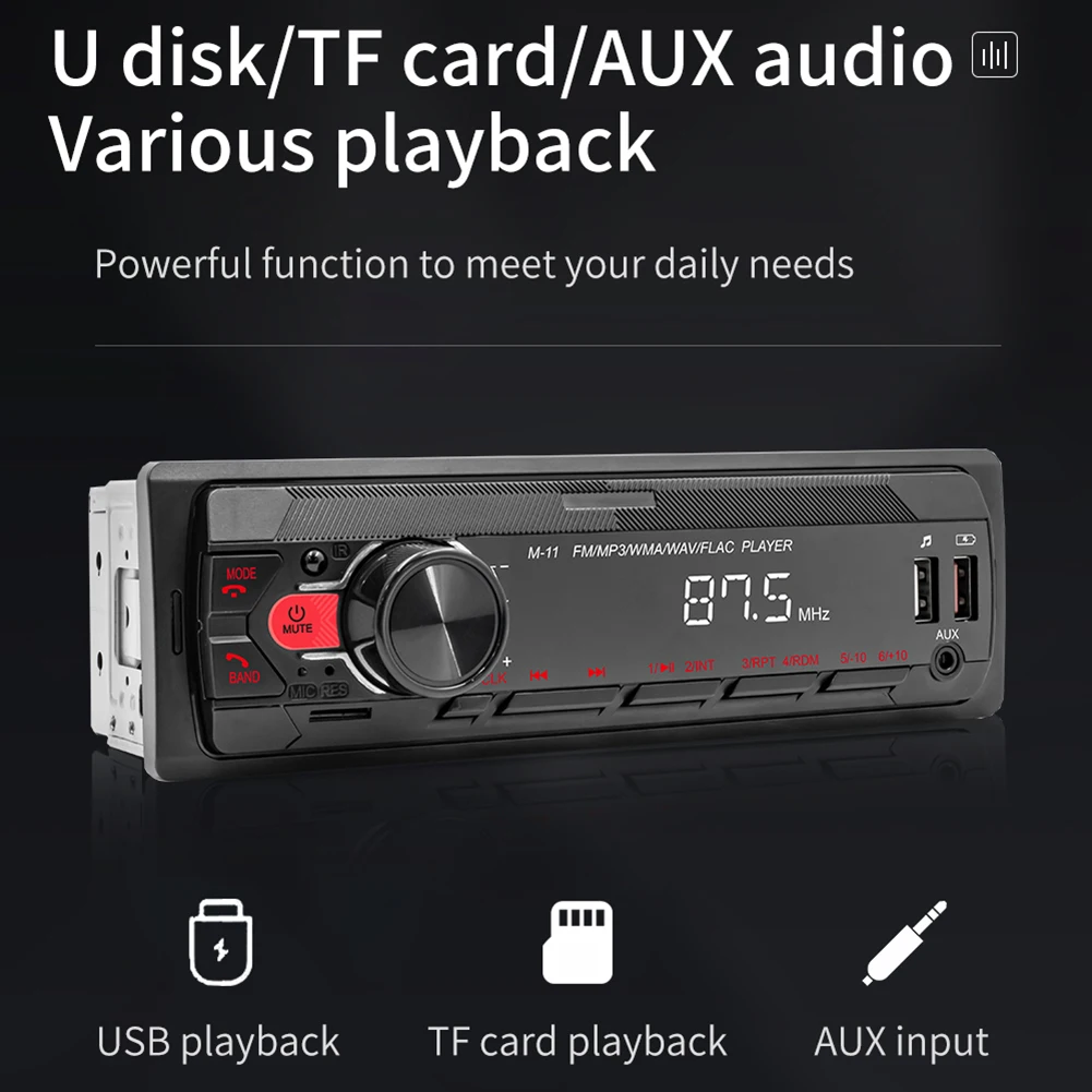 Автомобильное стереоприемное устройство 12V, различное воспроизведение, Bluetooth-совместимый MP3-плеер, голосовой ассистент, автомобильный музыкальный MP3-плеер, TF-карта / USB / AUX