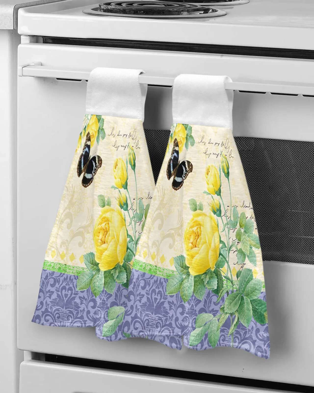 Антикварные полотенца для рук с цветами и бабочками, Подвесная ткань для кухни и ванной, Быстросохнущие Мягкие впитывающие полотенца из микрофибры