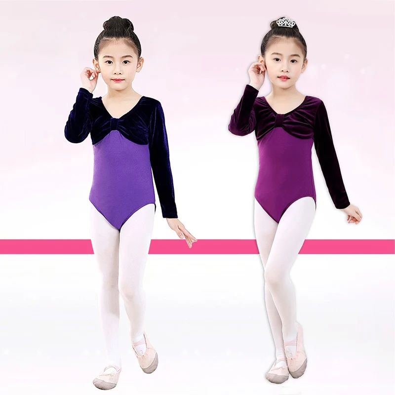 Балетные трико для девочек, балетные танцевальные трико с длинным рукавом, бархатные балетные гимнастические костюмы, танцевальная одежда, балетные боди