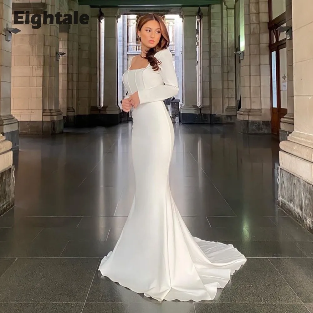 Белое вечернее платье Eightale с длинными рукавами, платья для выпускного вечера в стиле русалки, атласные выпускные платья для женщин 2023, вечерние халаты