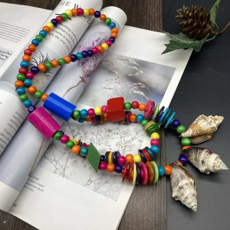 Богемное деревянное ожерелье в этническом стиле, браслет, ожерелье из деревянных бусин цвета ракушки, украшения для пляжного отдыха, унисекс