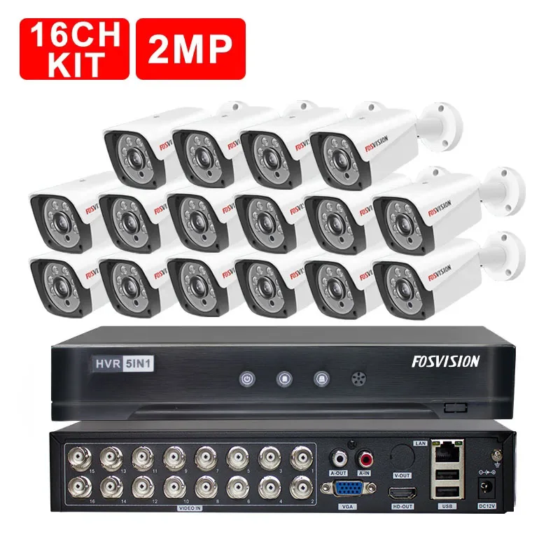Видеорегистратор ночного видения Fosvision Охранная домашняя система видеонаблюдения Ahd камера 1080p Ahd комплект 16ch