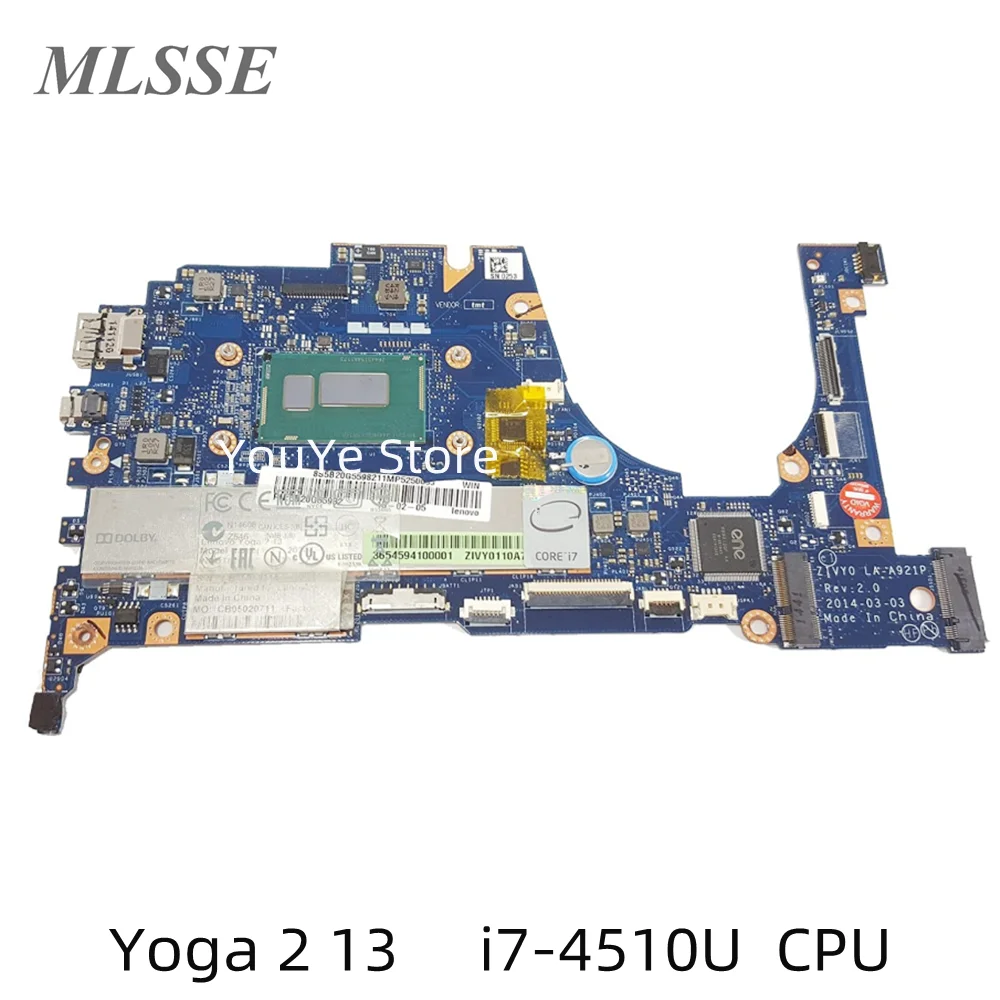Восстановленная Материнская плата для ноутбука Lenovo YOGA 2 13 Yoga 2-13 ZIVY0 LA-A921P с процессором CoRe i7 8 ГБ оперативной памяти Fru 5B20G55982