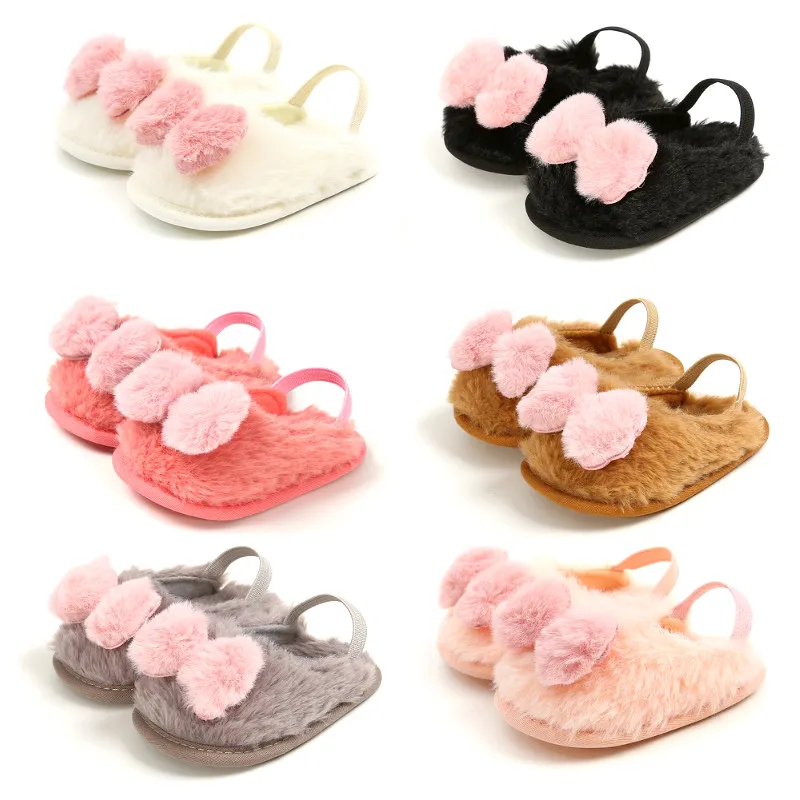 Детские тапочки Для мальчиков и девочек, обувь для малышей, плюшевая теплая обувь для младенцев, Обувь для детской кроватки с бантом, унисекс 0-18 м