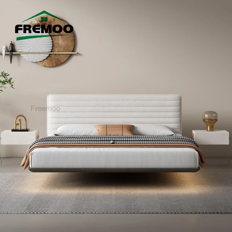 Дизайнерская Двуспальная кровать, Кожаная Современная мебель для дома, Итальянская подвесная кровать размера King / Queen Size, мебель для спальни