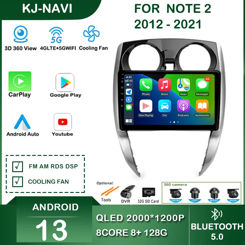 Для Nissan Note 2 e12 2012-2021 Автомобильный радиоприемник Carplay с экраном Android, автомобильный мультимедийный плеер Bluetooth, интеллектуальная система