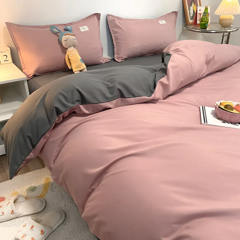 Домашний текстиль Однотонный минималистичный серо-розовый пододеяльник, простыня, наволочка, комплект постельного белья Single Double Queen King для дома