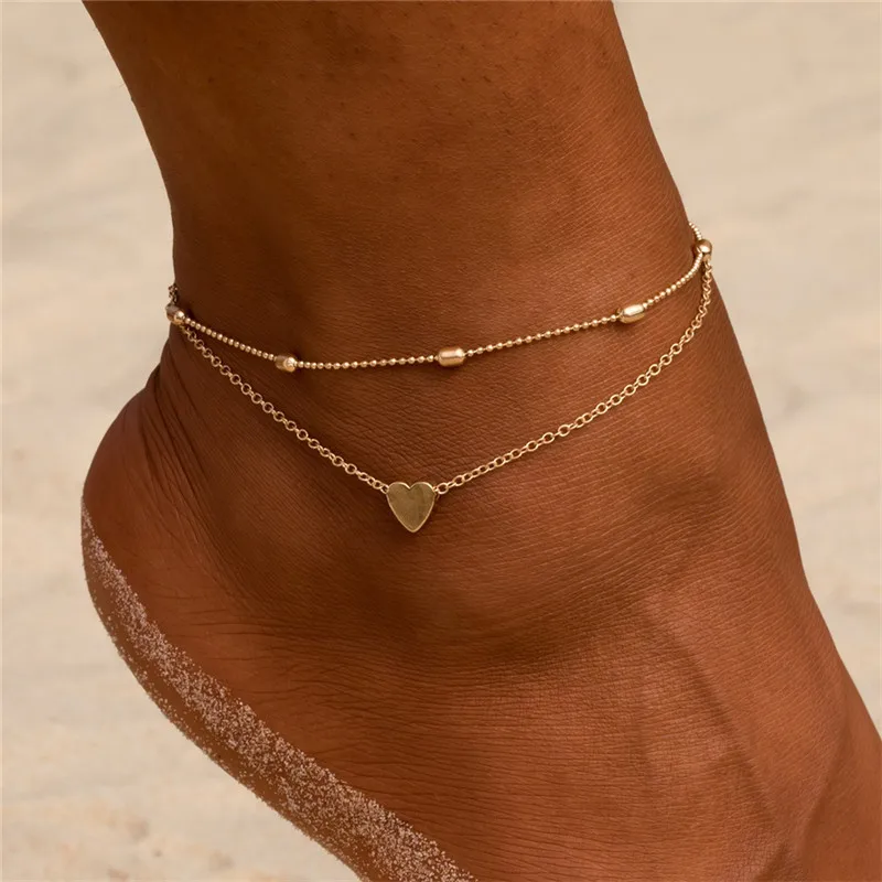 Женские ножные браслеты LETAPI Simple Heart, босоножки, вязаные крючком, украшения для ног, Новые Ножные браслеты на ногах, браслеты на лодыжках для женщин