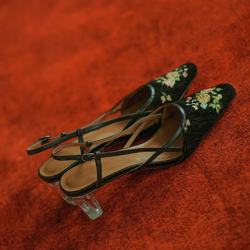 Женские туфли-лодочки с вышивкой в стиле ретро, Женская обувь на среднем каблуке 5 см, Женские Босоножки, Летняя обувь на плоской подошве, Весенние Туфли-лодочки в стиле Пэчворк