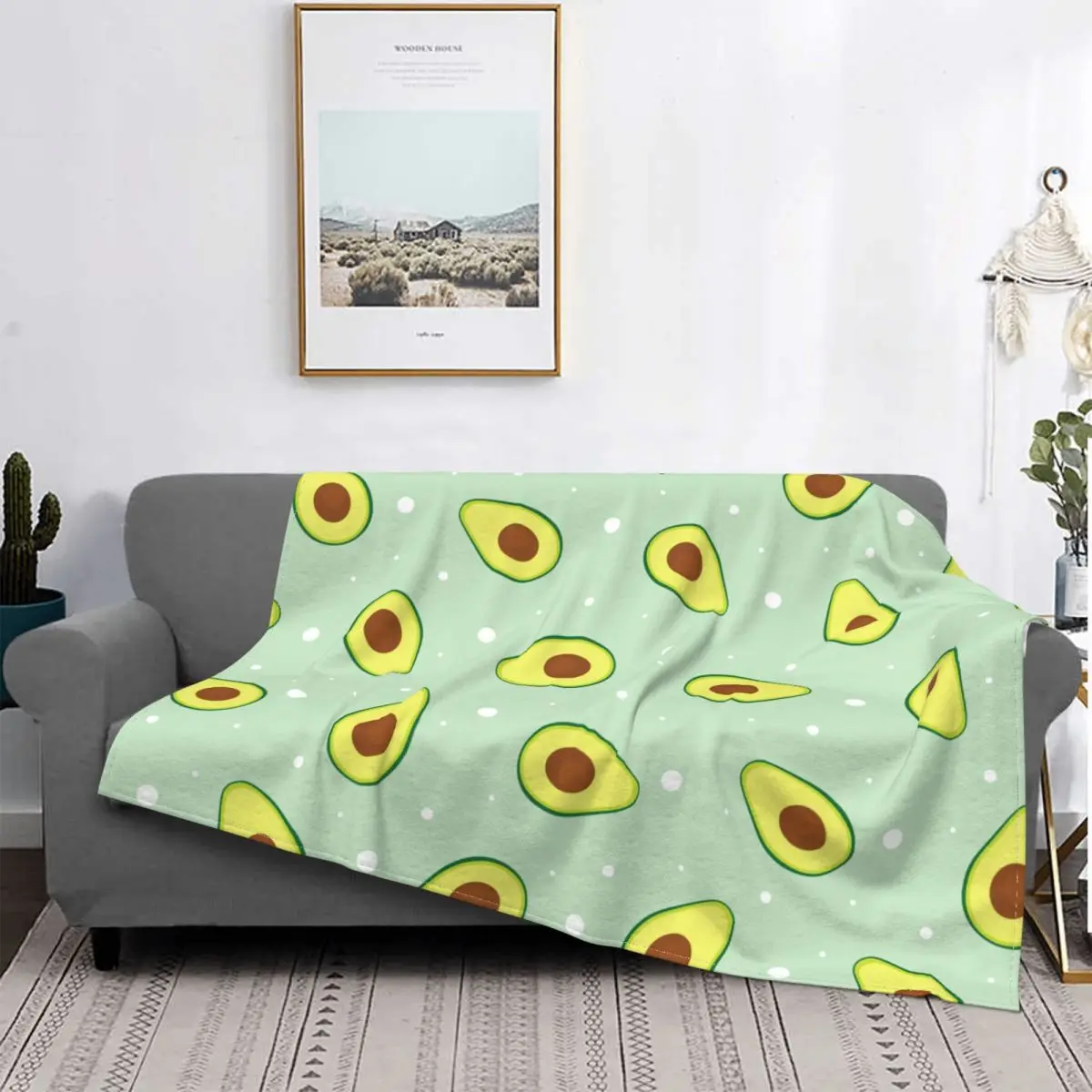 Зеленое флисовое одеяло с авокадо, покрывало для любителей авокадо, для офисного дивана, ультрамягкое стеганое одеяло