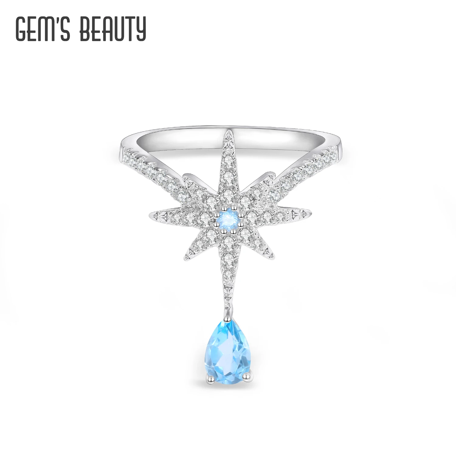 Кольцо GEM'S BEAUTY из стерлингового серебра 925 пробы с полярной звездой, грушевидной формы, 3x5 мм, кольцо с натуральным швейцарским голубым топазом, подарок для нее