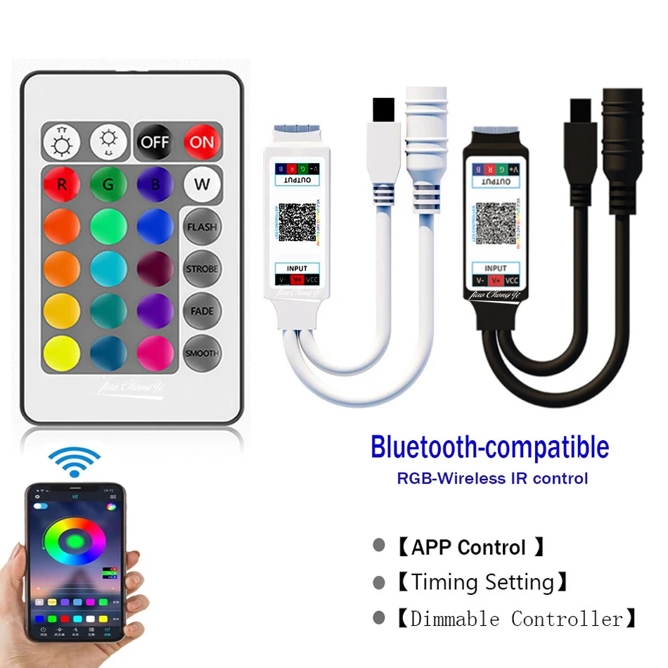 Контроллер DC12V 24V RGB, управление музыкой BT Smart APP С 24-клавишным ИК-пультом дистанционного управления или Bluetooth-совместимым Для светодиодной ленты 5050 RGB