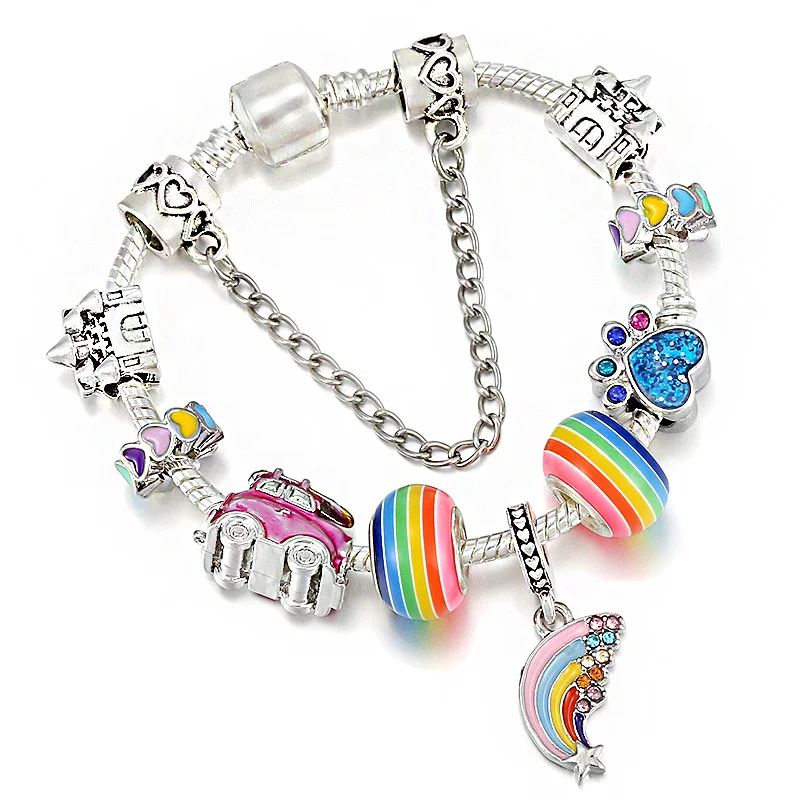 Красочные ювелирные изделия из сладкого стекла, Бусины своими руками, оригинальный браслет Pandora, Модные аксессуары Rainbow для девочек, подарок