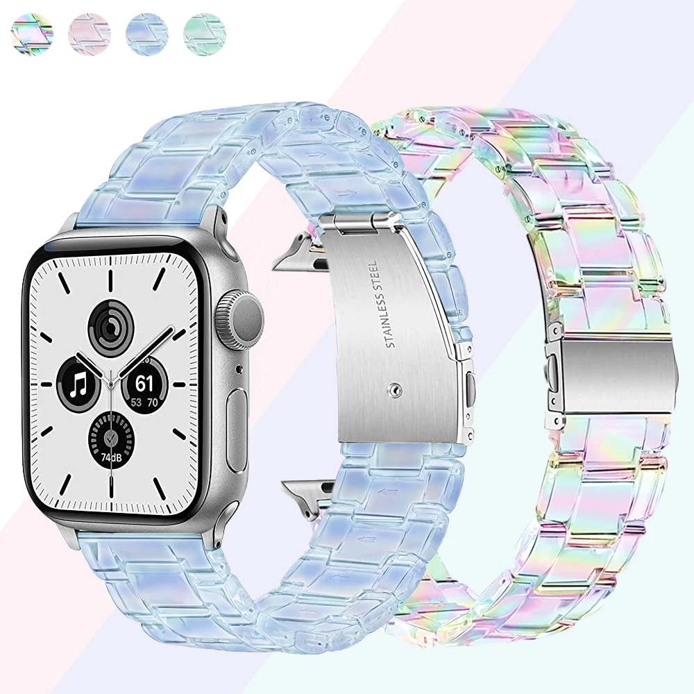 Красочный Прозрачный ремешок для Apple Watch 38 мм 40 мм 42 мм 44 мм Прозрачный ремешок для iWatch 7 6 5 se 4 3 2 1 41 мм 45 мм Женский Браслет