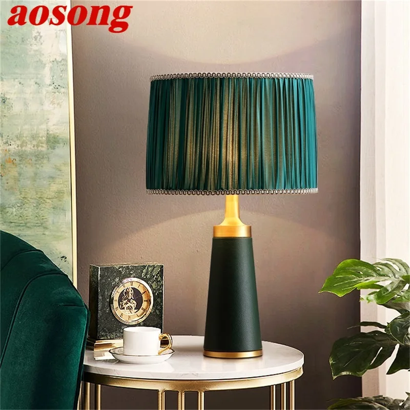 Латунная настольная лампа AOSONG, Зеленый настольный светильник, современное роскошное светодиодное украшение для дома, прикроватной тумбочки