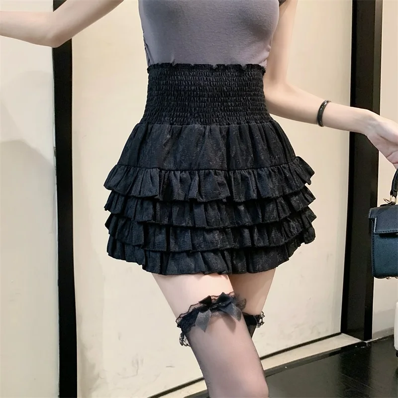 Летняя Черная плиссированная юбка-торт трапециевидной формы, сексуальная сумка, юбки с высокой талией, женские юбки