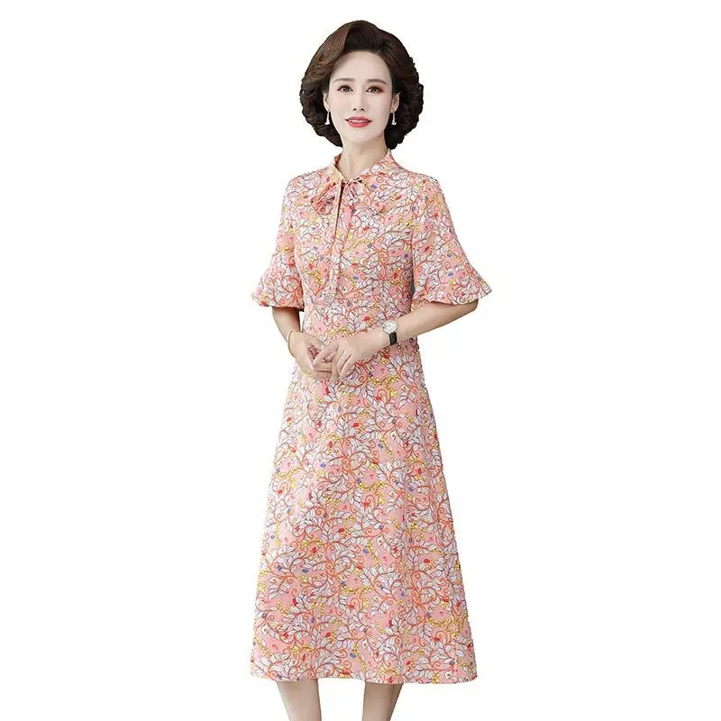 Мама 2023, Новое летнее модное шифоновое длинное женское платье с коротким рукавом