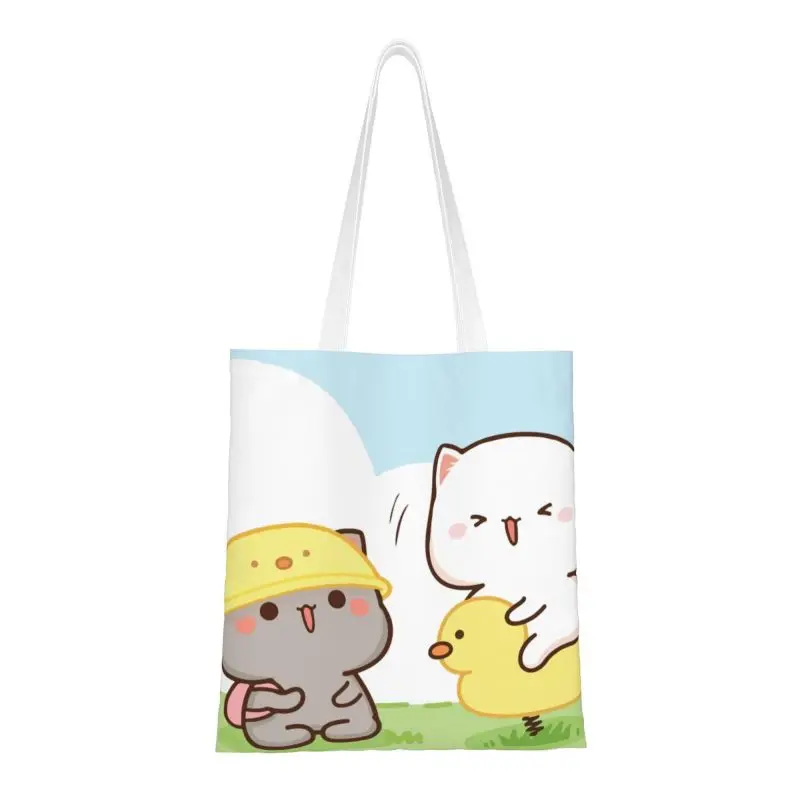 Многоразовая сумка для покупок на детской площадке Peach и Goma Mochi, женская холщовая сумка-тоут, прочные сумки для покупок в продуктовых магазинах Kawaii Cat