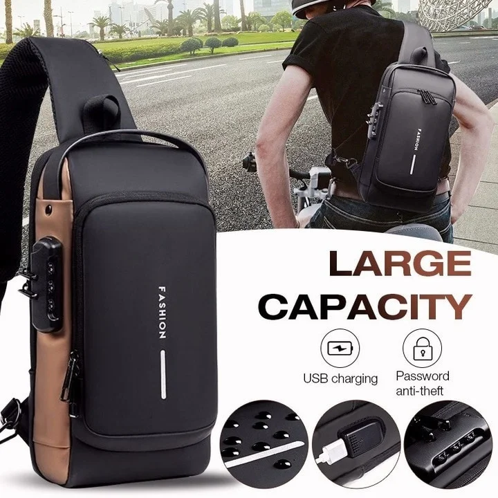 Многофункциональная нагрудная сумка из лакированной кожи, мужская водонепроницаемая сумка через плечо, противоугонная дорожная сумка через плечо, зарядка через USB, спортивный слинг-пакет